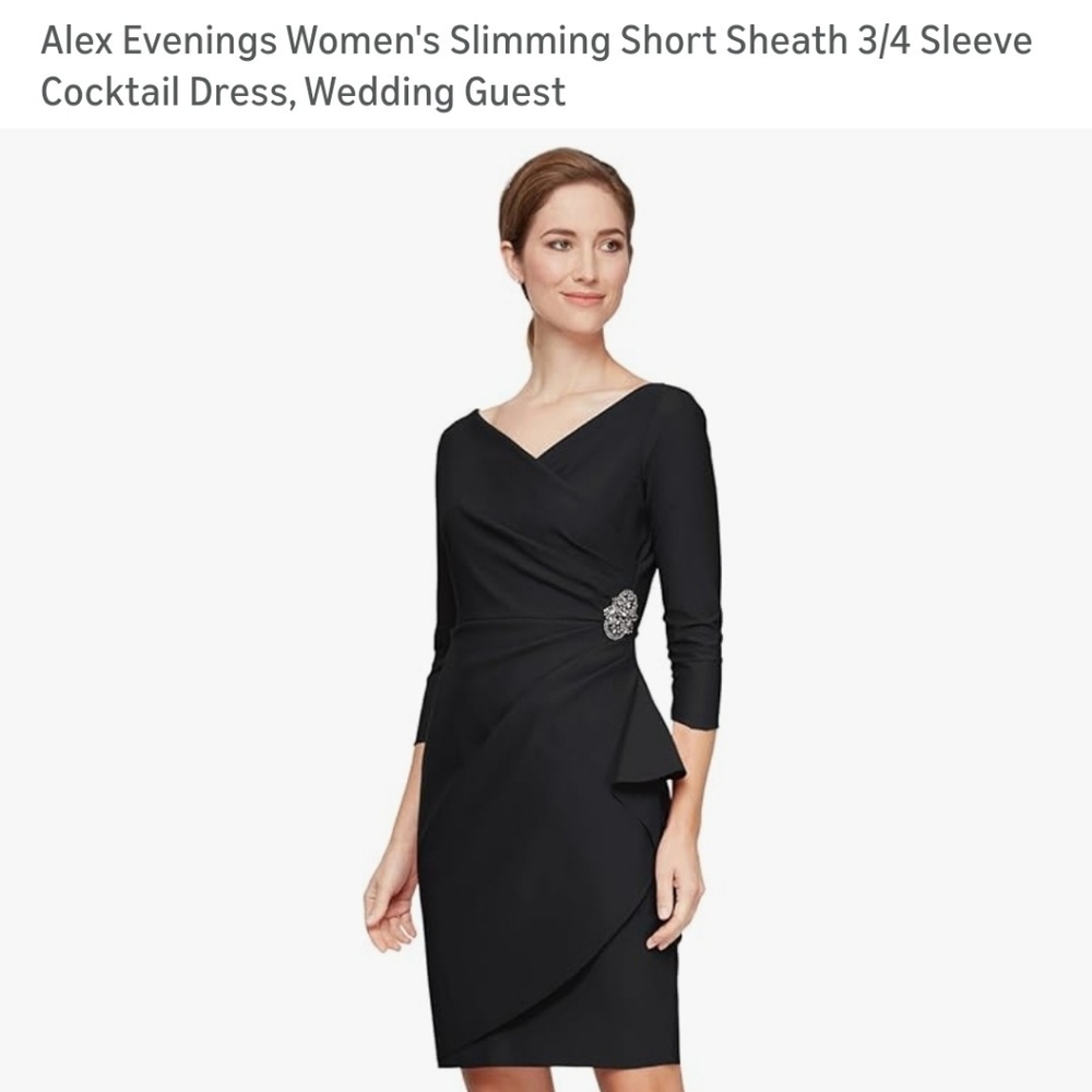 Alex Evenings Black Cocktail Dress with Embellished Waist